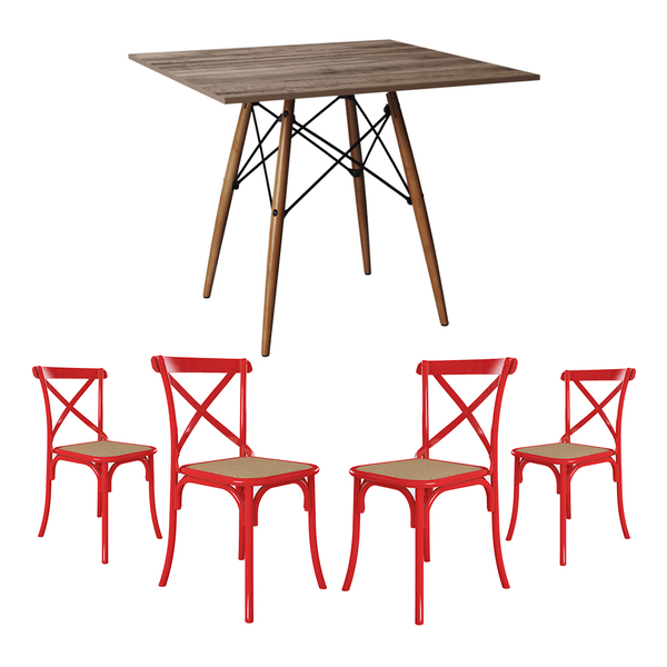 Conjunto De Mesa Eiffel Quadrado Tampo De Madeira 90cm Amêndo