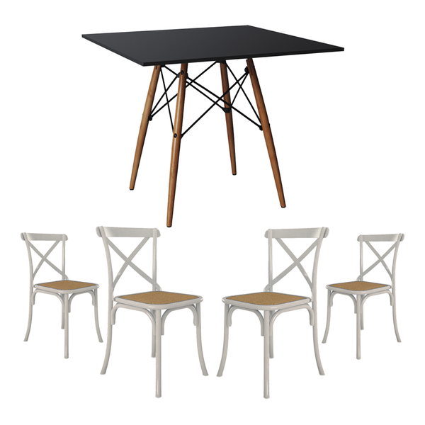Conjunto De Mesa Eiffel Quadrado Tampo De Madeira 90cm Preto