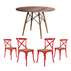 Conjunto De Mesa Eiffel Redondo Tampo De Madeira 110cm Amêndo