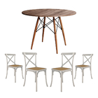 Conjunto De Mesa Eiffel Redondo Tampo De Madeira 110cm Amêndo