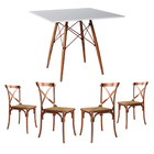 Conjunto De Mesa Eiffel Redondo Tampo De Vidro 110cm Com 4 Ca