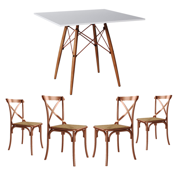 Conjunto De Mesa Eiffel Redondo Tampo De Vidro 110cm Com 4 Ca