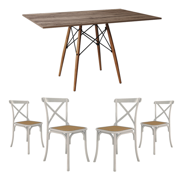 Conjunto De Mesa Eiffel Retangular Tampo De Madeira 120x75cm
