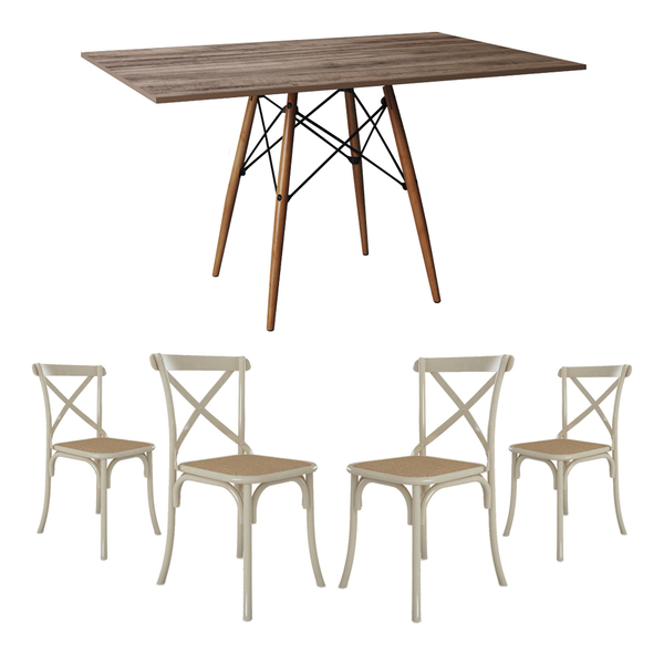 Conjunto De Mesa Eiffel Retangular Tampo De Madeira 120x75cm