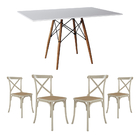 Conjunto De Mesa Eiffel Retangular Tampo De Madeira 120x75cm