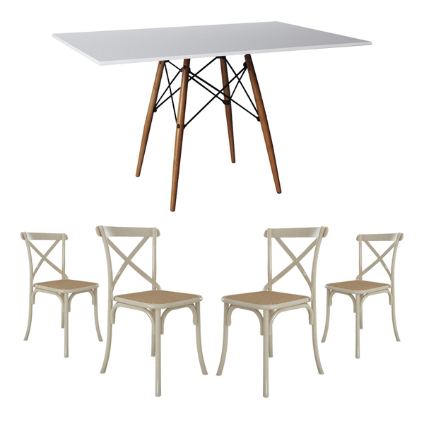 Conjunto De Mesa Eiffel Retangular Tampo De Madeira 120x75cm