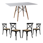 Conjunto De Mesa Eiffel Retangular Tampo De Madeira 120x75cm