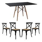 Conjunto De Mesa Eiffel Retangular Tampo De Madeira 120x75cm