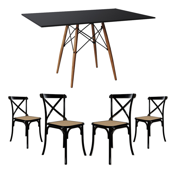 Conjunto De Mesa Eiffel Retangular Tampo De Madeira 120x75cm