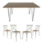 Conjunto De Mesa Elen Retangular Tampo De Madeira 140x80cm Am