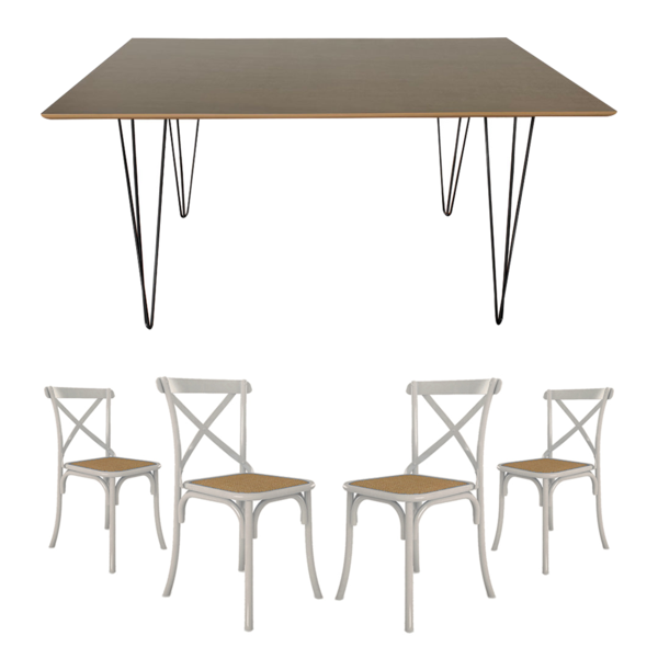 Conjunto De Mesa Elen Retangular Tampo De Madeira 140x80cm Am