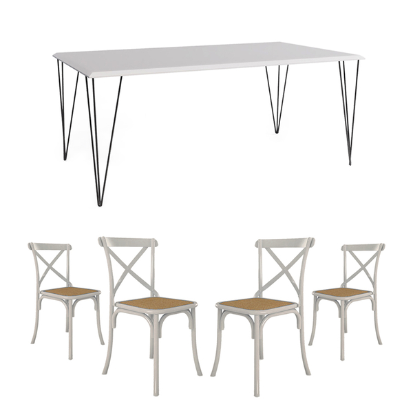 Conjunto De Mesa Elen Retangular Tampo De Madeira 150x90cm Br