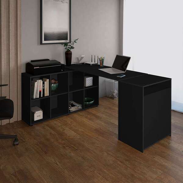 Conjunto De Mesa Em L Com Armário De Escritório 2 Pt Nero Coo