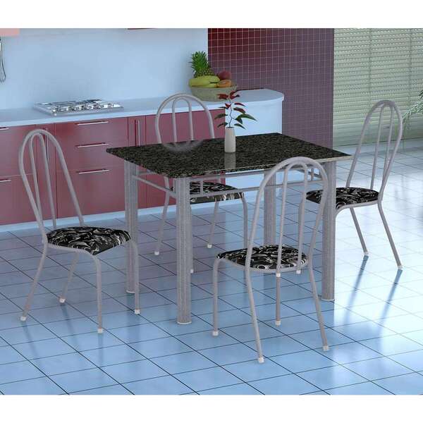 Conjunto De Mesa Genova Com 4 Cadeiras Alicante Branco Prata