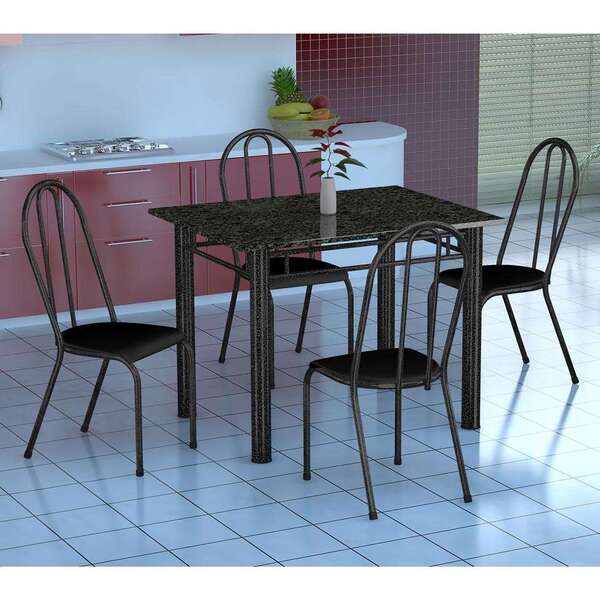 Conjunto De Mesa Genova Com 4 Cadeiras Alicante Preto Prata E