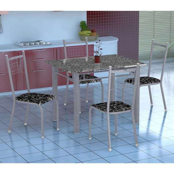 Conjunto De Mesa Gênova Com 4 Cadeiras Lisboa Branco Prata E
