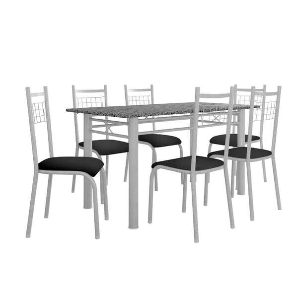Conjunto De Mesa Granada Com 6 Cadeiras Lisboa Branco Prata E