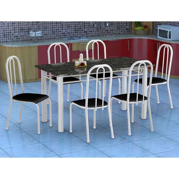 Conjunto De Mesa Granada Com 6 Cadeiras Madri Branco E Preto