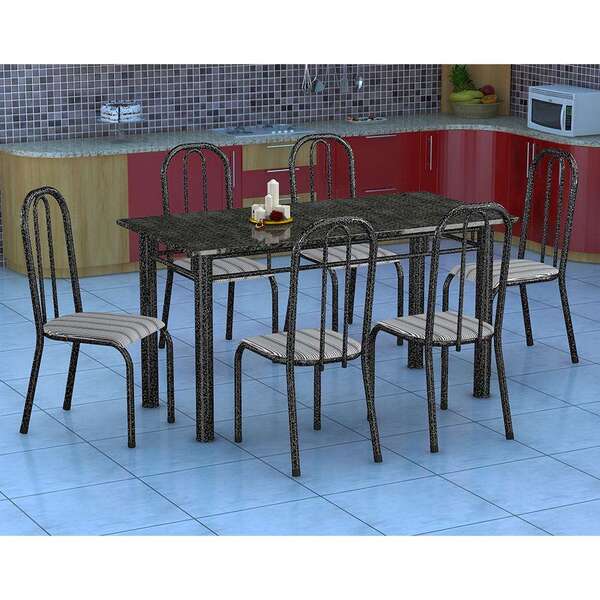 Conjunto De Mesa Granada Com 6 Cadeiras Madri Preto Listrado