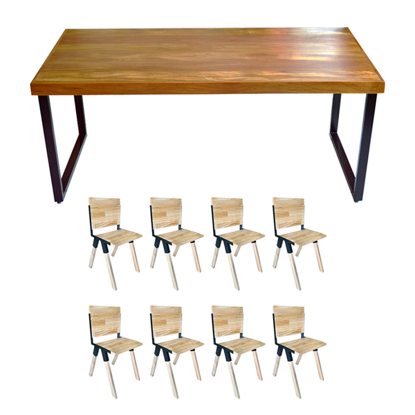 Conjunto De Mesa Industrial Bernardo Madeira Maciça 2,20mx90c