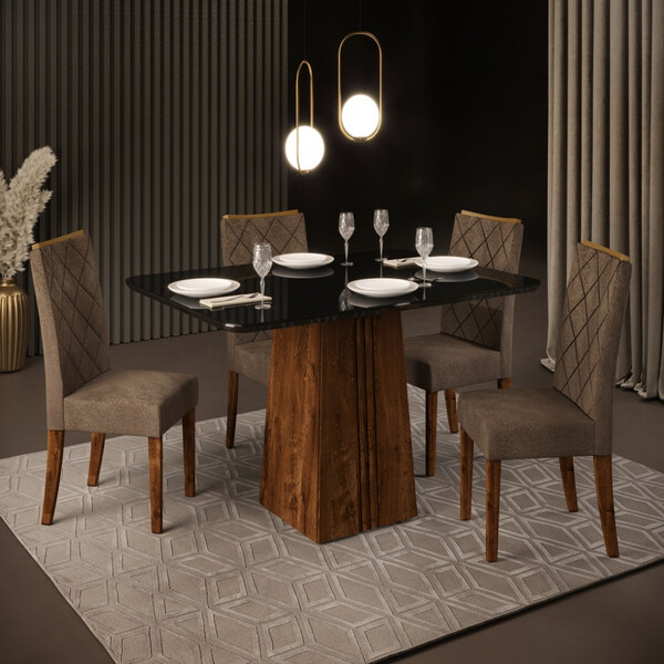 Conjunto De Mesa Itália 120x90x30 Com 4 Cadeiras Dj Móveis