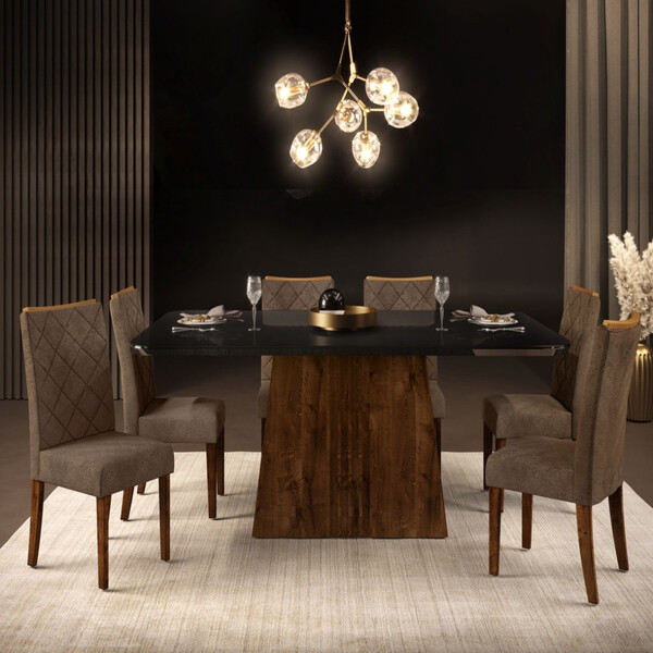 Conjunto De Mesa Itália 170x90x25 Com 6 Cadeiras Dj Móveis