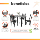 Conjunto De Mesa Itália Com 4 Cadeiras 1,20m Preto / Floral G
