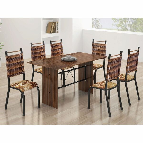 Conjunto De Mesa Juliana Tampo Ardosia Madeirado 1,40 Com 6 C