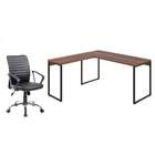 Conjunto De Mesa Kuadra Nogal 150 Cm Com Cadeira De Escritóri