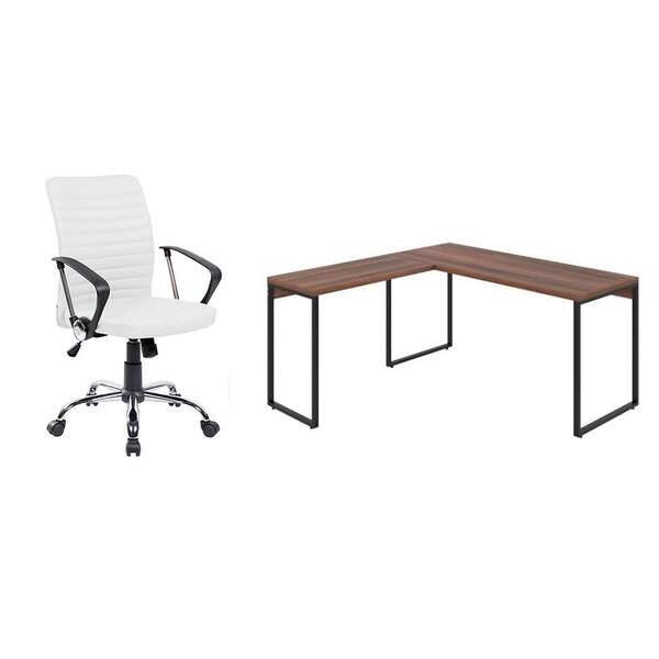 Conjunto De Mesa Kuadra Nogal 150 Cm Com Cadeira De Escritóri