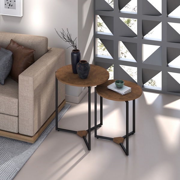 Conjunto De Mesa Lateral Para Sala Estilo Industrial