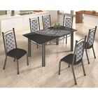 Conjunto De Mesa Leonor Tampo Ardosia 1,40 Com 6 Cadeiras Mob