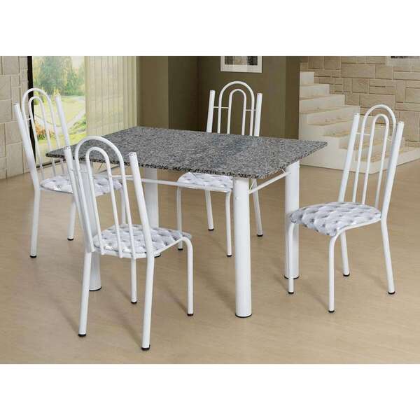 Conjunto De Mesa Luiza Com 4 Cadeiras Branca Capitonê