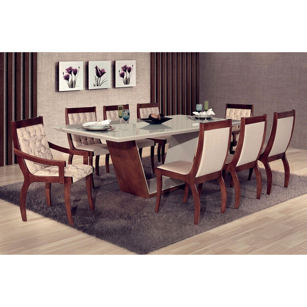Conjunto De Mesa Luna Com 8 Cadeiras Pérolas Mobillare