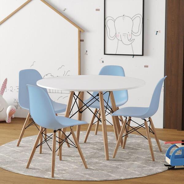 Conjunto De Mesa Madeira Infantil Redondo Branco 4 Cadeiras A