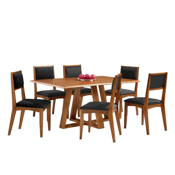 Conjunto De Mesa Madeira Maciça Com 6 Cadeiras Bauhaus - Mel