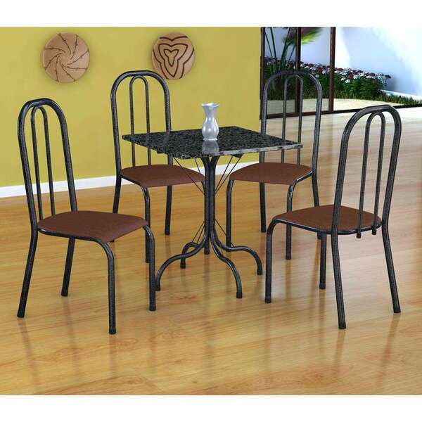 Conjunto De Mesa Malaga Com 4 Cadeiras Madri Preto Prata E Am