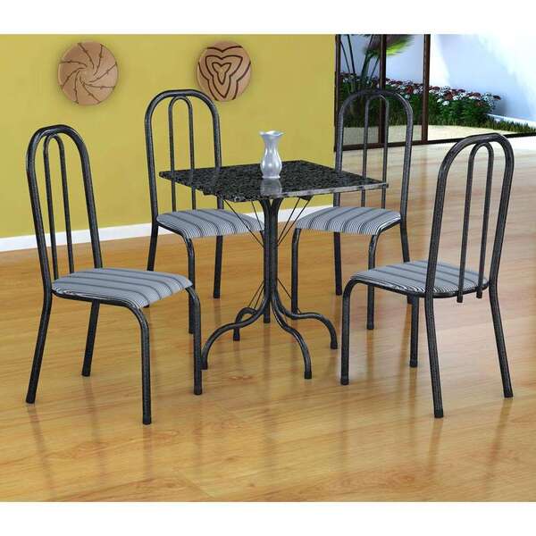 Conjunto De Mesa Malaga Com 4 Cadeiras Madri Preto Prata E Pr