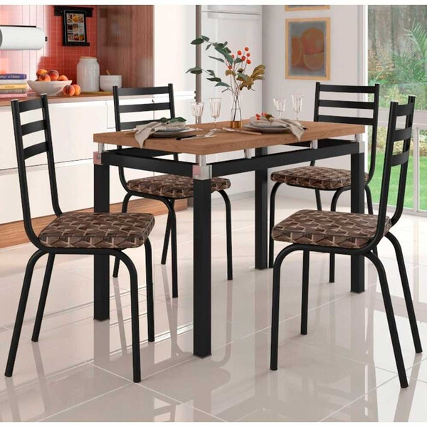 Conjunto De Mesa Malva Com Tampo De Madeira 4 Cadeiras 121 Ar