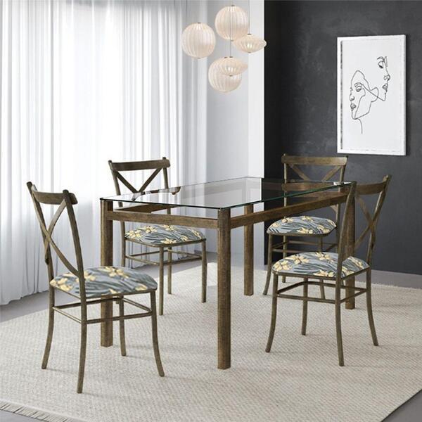 Conjunto De Mesa Marrocos Em Aço 120x80cm Vidro Incolor E 4 C