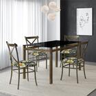 Conjunto De Mesa Marrocos Em Aço 120x80cm Vidro Preto E 4 Cad