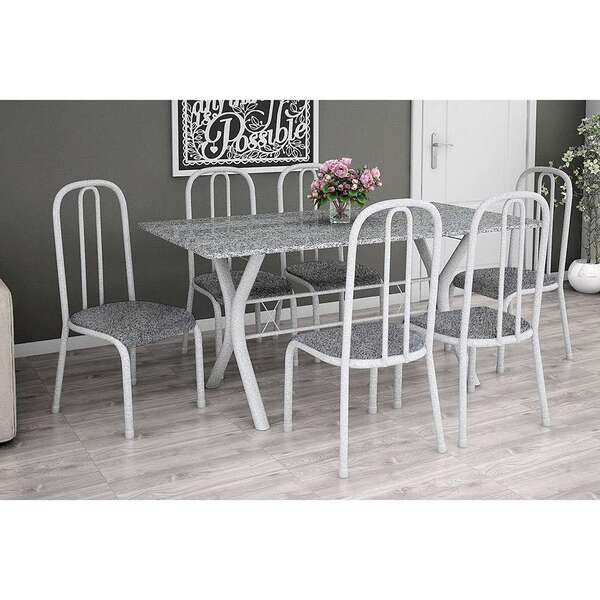 Conjunto De Mesa Miame 150 Cm Com 6 Cadeiras Madri Branco E V