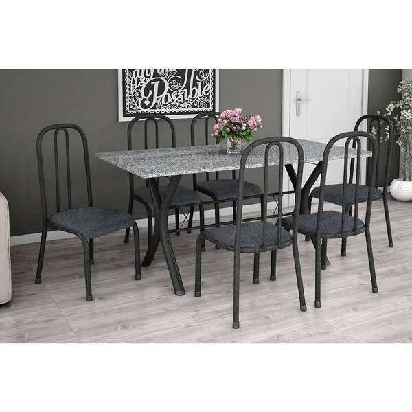 Conjunto De Mesa Miame 150 Cm Com 6 Cadeiras Madri Preto E Me