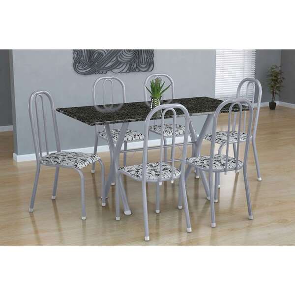 Conjunto De Mesa Miame Com 6 Cadeiras Madri Branco Prata E Br