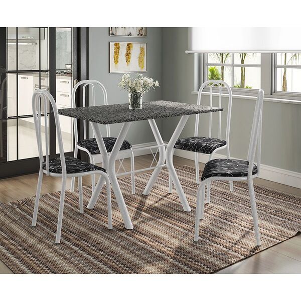 Conjunto De Mesa Miami Com 4 Cadeiras Madri Branco Com Preto