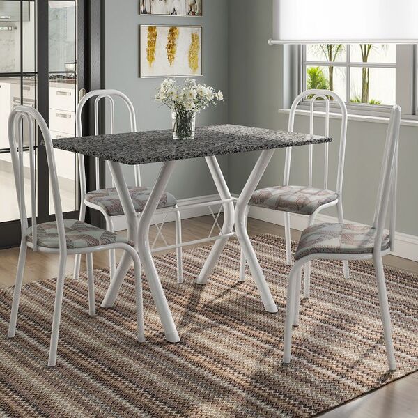 Conjunto De Mesa Miami Com 4 Cadeiras Madri Branco Com Tribal