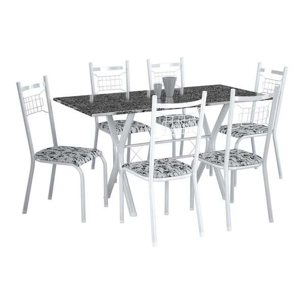 Conjunto De Mesa Miami Com 6 Cadeiras Lisboa Branco Liso E Br