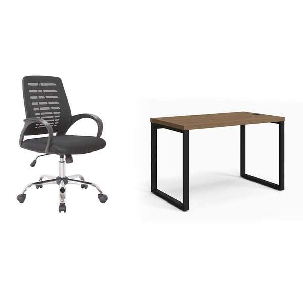 Conjunto De Mesa Munique Carvalho 120 Cm Com Cadeira De Escri