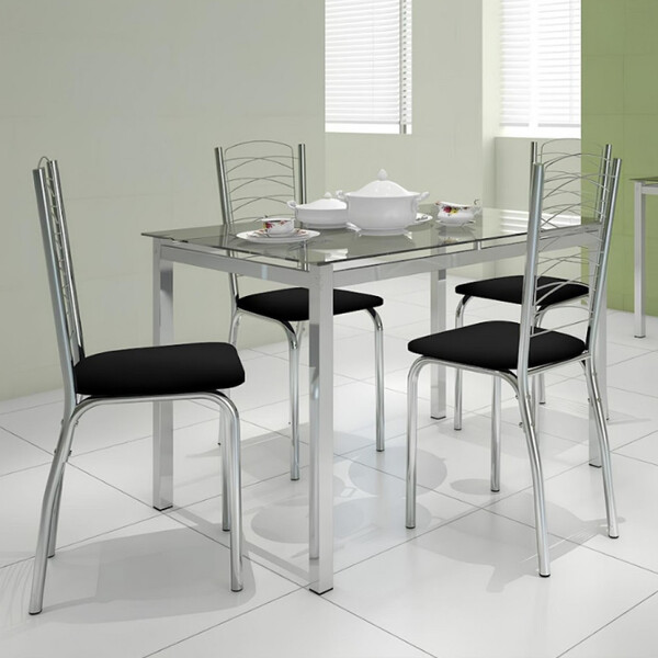 Conjunto De Mesa Ornata 125x75cm Com 4 Cadeiras Ágata Cromado
