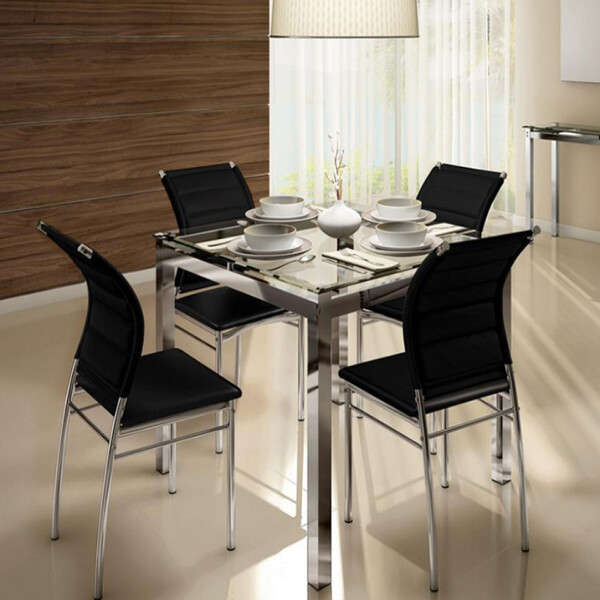 Conjunto De Mesa Ornata 90x90cm Com 4 Cadeiras Verena Cromado